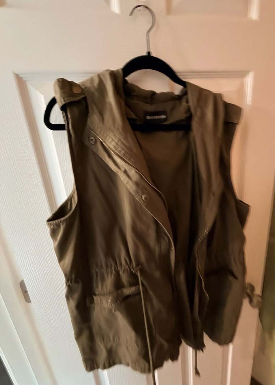 Zenana Olive Green Sleeveless Hooded Utility Vest